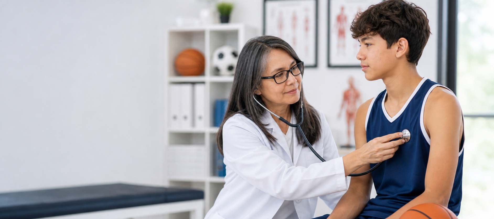 Teen athlete receiving a pediatric sports physical exam